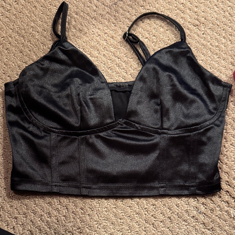 SHEIN Black Satin Crop Bralette